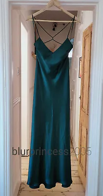 ZARA Long Bias Cut Satin Strappy Draped Camisole Maxi Dress XS S M L Green Blue • £44