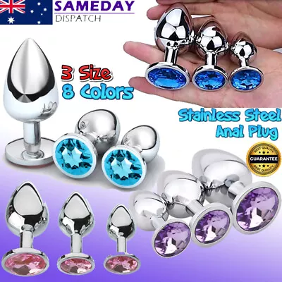 3pcs BDSM Anal Plug Kit Stainless Steel Butt Plug Crystal Jewelled Adult Sex Toy • $26.99