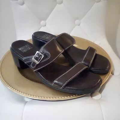 Mootsies Tootsies Brown  Faux Leather Comfort Sandals Slides Wedge Heels 8.5 • $8.90