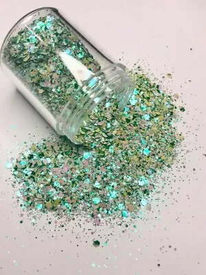 Chunky  Fairy Garden  Glitter Green White Opal Mix Nails Resin Art Craft • $3.50