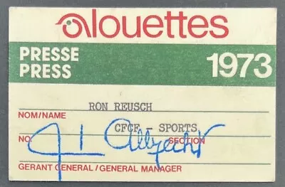 1973 Montreal Alouettes CFL Football Press Pass Media Credentials • $4.99