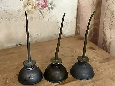 Lot Of 3x Small Antique Vintage Brass Copper Metal Oiler Oil Can • $12