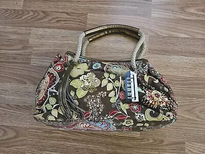 BNWT Tiannl Hand Bag Pocketbook Multi-Color Floral Gold Sequins Beads Buttons • $18