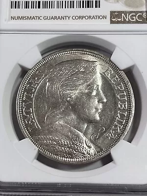 1929 Latvia 5 Lati Large Silver Coin Graded MS 62 By NGC • $153