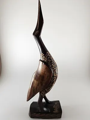 $4 • Buy Vintage  Hand Carved Wood Bird Statue Crane Figurine In Great Condition