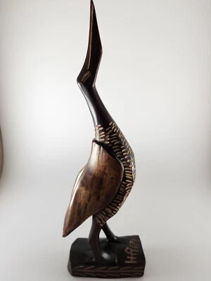 $4 • Buy Vintage  Hand Carved Wood Bird Statue Crane Figurine In Great Condition