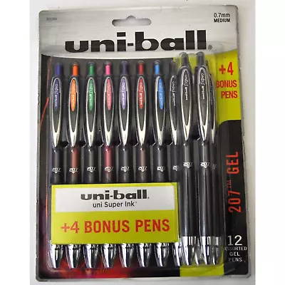 Uni-Ball 207 Retractable Gel Pens Medium 0.7MM -12 Pens 8Colored & 4 Black • $14.99