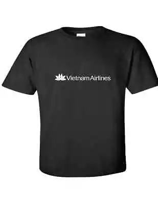 Vietnam Airlines White Logo Vietnamese Airline Black Cotton T-Shirt • $18.99