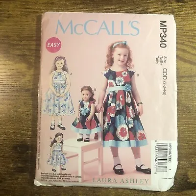 McCalls Laura Ashley Girl And Doll Dress Sewing Pattern CDD 2 3 4 5 Uncut • $6.95