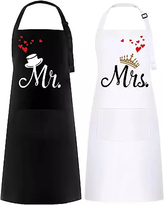 FunChaos 2 PCS Mr. & Mrs. Couple Aprons Set Wedding Gift For Couple Kitchen As • £13.39