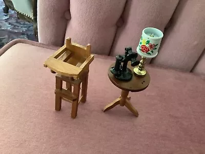 VINTAGE Dollhouse Furniture: High Chair Table Lamp And Phone • $10