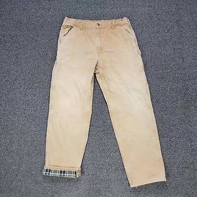 Carhartt Flannel Lined Pants Mens 38 X 34 Tan B111 BRN Carpenter Dungaree Jeans • $44.95