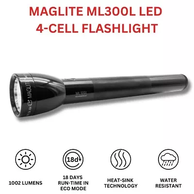 MagLite ML300L 1002 Lumens 4D LED Flashlight Upto 18 Days Bright Light - Black • $54.99