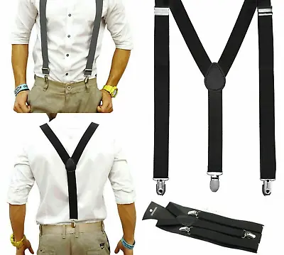 Men's Adjustable Suspenders Elastic Y-Shaped Braces Clips Pants Brace Solid TBN • $5.49