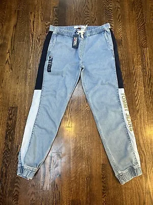Tommy Hilfiger Cuffed Jeans Spell Out Light Wash Men’s Large Drawstring Rare • $69