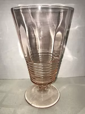 Vintage Pink Federal Ribbed Banded Footed Parfait Tumbler Single 6 5/8” Tall • $11