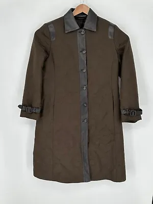 Linda Allard Ellen Tracy Silk Leather Trench Coat Jacket Sz 12 Brown • $52.48