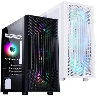 Terra Gaming PC Computer Case MATX Tower 4x RGB LED Fans Tempered Glass Panel UK • £56.95