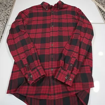 Eddie Bauer Mens Red Plaid Fleece Flannel Button Shirt Size TL Long Sleeve Poly • $8.54