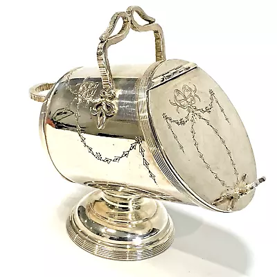 Antique - James Dixon & Sons EPBM Lidded SUGAR SCUTTLE - Repousse Floral • $54.85