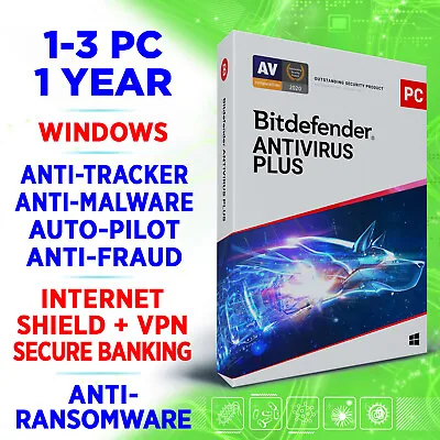 £17 • Buy Bitdefender Antivirus Plus 2023 1-3 Devices 1 Year UK/IE Activation Key Incl VPN