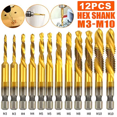 6PCS 1/4  HSS Hex Shank Titanium Plated Screw Thread Drill Bits Set M3 - M10 Tap • $16.48