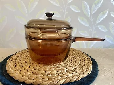 Pyrex Vision Ware 1.5L Amber Double Boiler V-20-B / V-1.5-B /with Lid V-15-C • $35