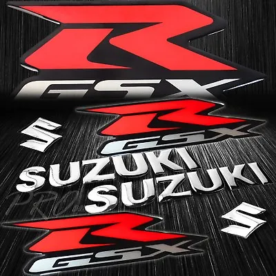 8  3D Vinyl Chrome Suzuki Logo&Letter Decal+7.5  Red&Silver GSXR Fairing Sticker • $26.88