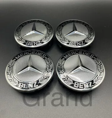 Set Of 4 Fits Mercedes-Benz Wheel Center Hub Caps SILVER WREATH Black AMG 75MM • $24.95