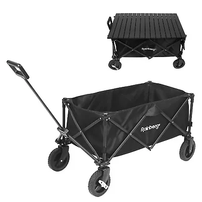 Folding Trolley On Wheels & Table On Top Cart Wagon For Outdoor 120KG Capacity • £57.99