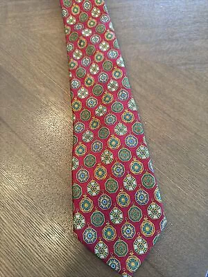 Salvatore Ferragamo Red Tie Medallion Pattern 100% Silk Made In Italy • $39.95