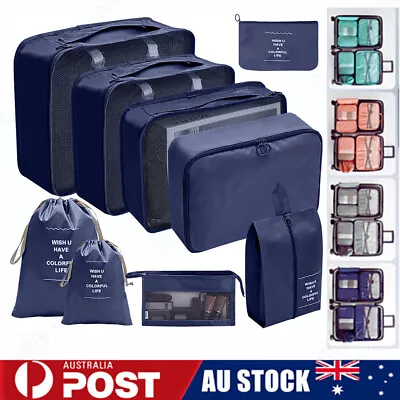 9Pcs Packing Cubes Luggage Storage Organiser Travel Compression Suitcase Bags • $5.95