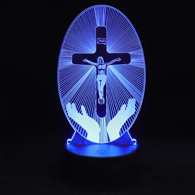 3D Acrylic Visualization Night Light Jesus Cross Table Lamp • £50.35