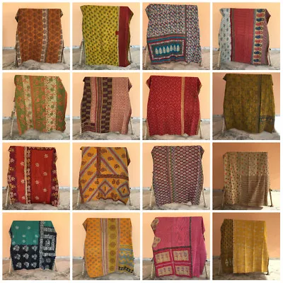 £21.65 • Buy Vintage Indian Handmade Quilt Kantha Bedspread Throw Cotton Blanket Ralli Gudari