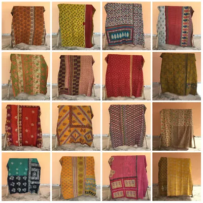 £21.65 • Buy Vintage Indian Handmade Quilt Kantha Bedspread Throw Cotton Blanket Ralli Gudari