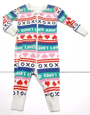 Infant Girls Hanna Andersson Red Pink Loved Heart Xoxo Organic Pajamas Sz 3-6 M • $10.39