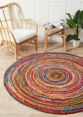 Rug 100% Cotton Round Handmade Reversible Hallway Area Rug Modern Look Rag Rug • $35.99