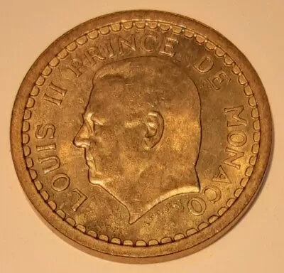 ND (1943) Monaco One Franc Coin Of Prince Louis II - UNC W/Toning • $4.95