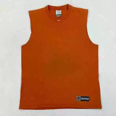 Vintage Nike Shirt Size Medium Orange Muscle Tee Basketball Center Swoosh Y2K • $16.95