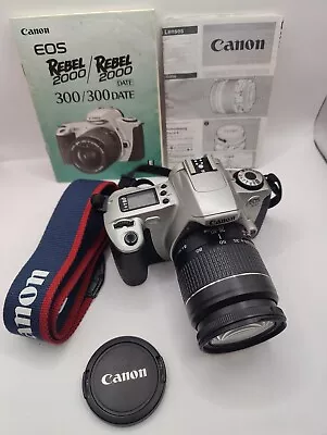 Canon EOS 300 35mm AF SLR Camera + 35-80mm EF Zoom Lens + Caps + Strap & Books • £39.50