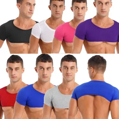 Mens Crop Top Crew Neck T-Shirt Casual Solid Color Vest Party Dance Clubwear • £9.92