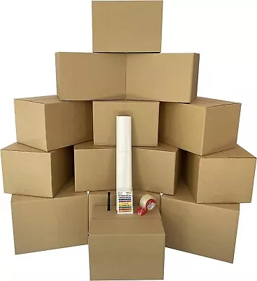 Moving Boxes 1 Room Bigger Moving Kit-14 Boxes Plus Supplies & Tape Brown Kraft • $47.48