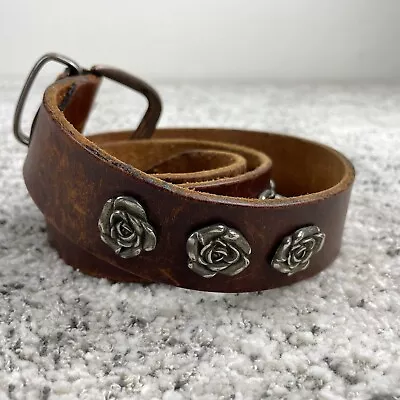 Vintage Belt Men Size 32 Leather Brown Studded Roses Made In Italy Handmade • $38.89