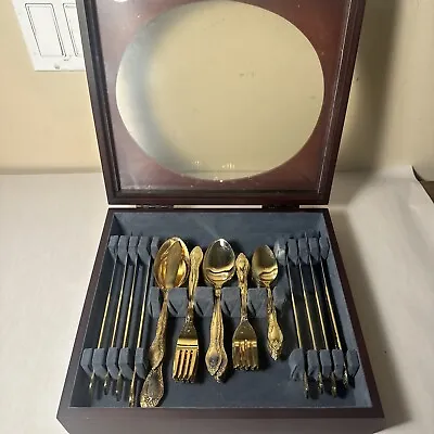 45 Piece Stainless Steel Gold Flatware Cutlery Set Serves 8 + 5 Serving W/Box • $35.99
