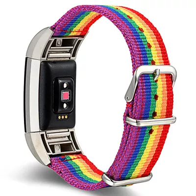 Rainbow Nylon Woven Fabric Watch Strap Wrist Band For Fitbit Charge 2 3 4  • $13.99