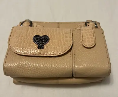 Vintage Brighton Small Croc Embossed Crossbody Cream Beige Leather Handbag • $39.99