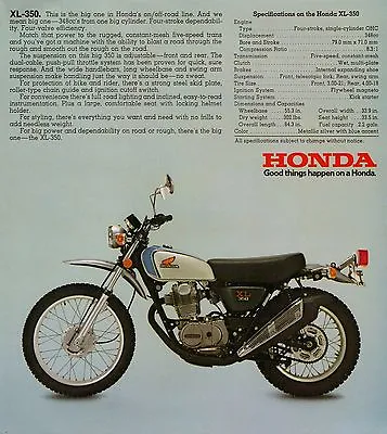 1974 Honda Xl350 Xl 350 Specs Ad Vintage Ahrma • $12.55