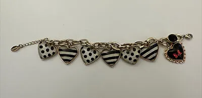 Disney Minnie Mouse Charm Bracelet Dots And Dashes Hearts Black & White • $19.99