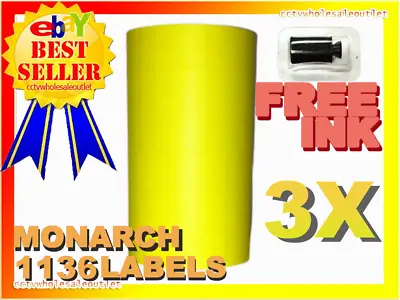 3 Sleeves Fluorescent Yellow  For Monarch 1136 Pricing Gun 3 Sleeves = 24rolls • $58.10