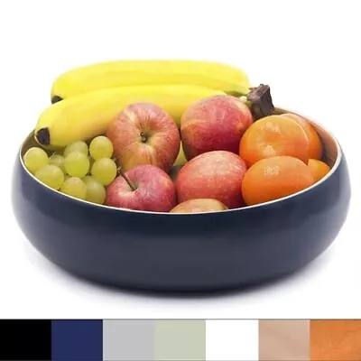 ® Large Stylish Bamboo Fruit Bowl - Navy Blue 12  - Wooden Salad Bowl - Frui... • $41.76